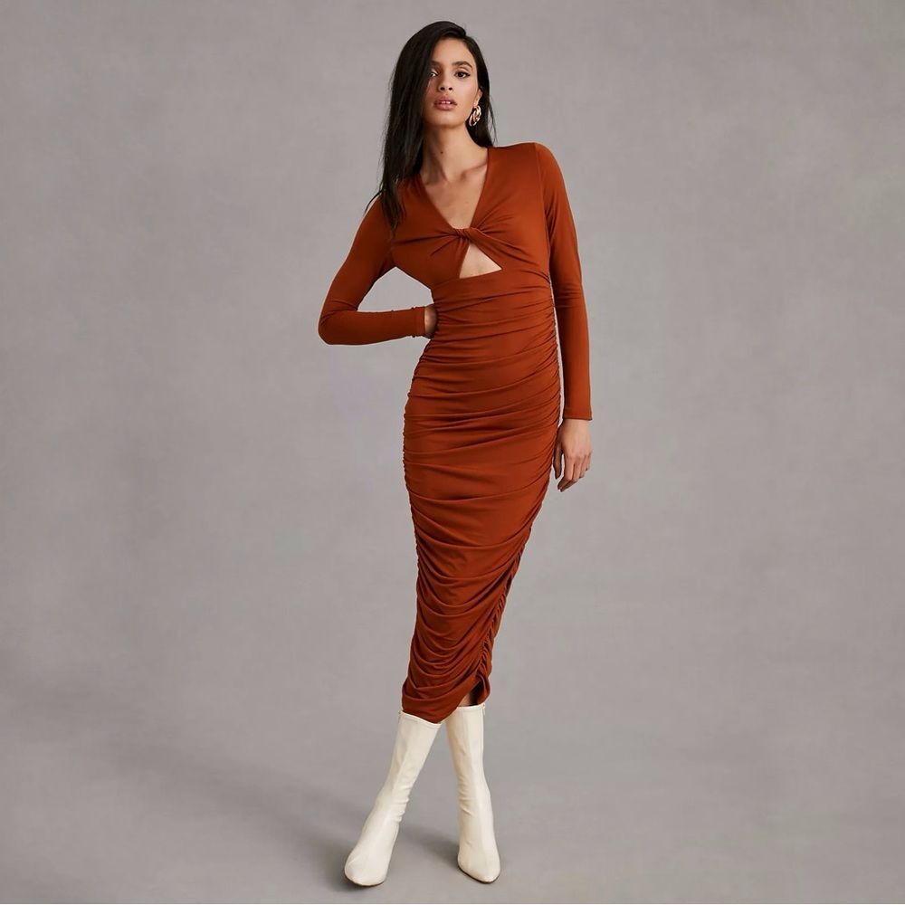 Anthropologie Dolan Ruched V-Neck Dress in Copper Size XL